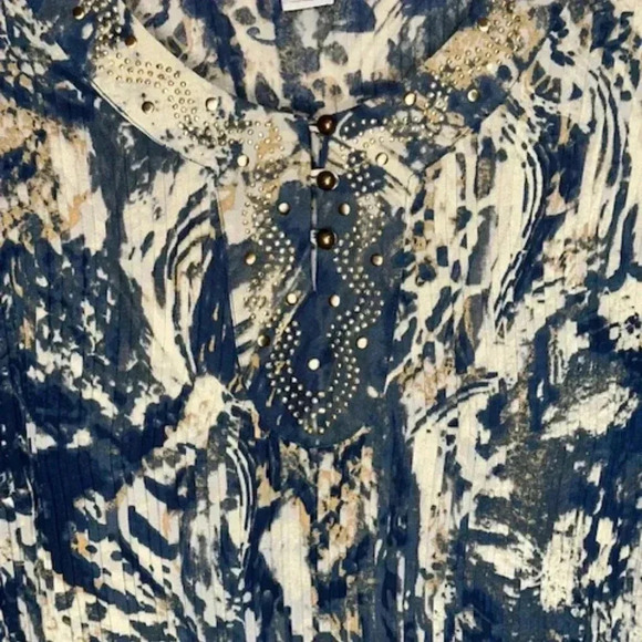 Maggie Barnes For Catherines Pleated Stretchy Top Blouse Plus Size OX 3/4 Sleeve - Picture 2 of 5